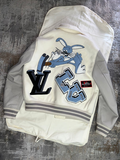Lv Multi Patches Mixed Leather Varsity Jacket