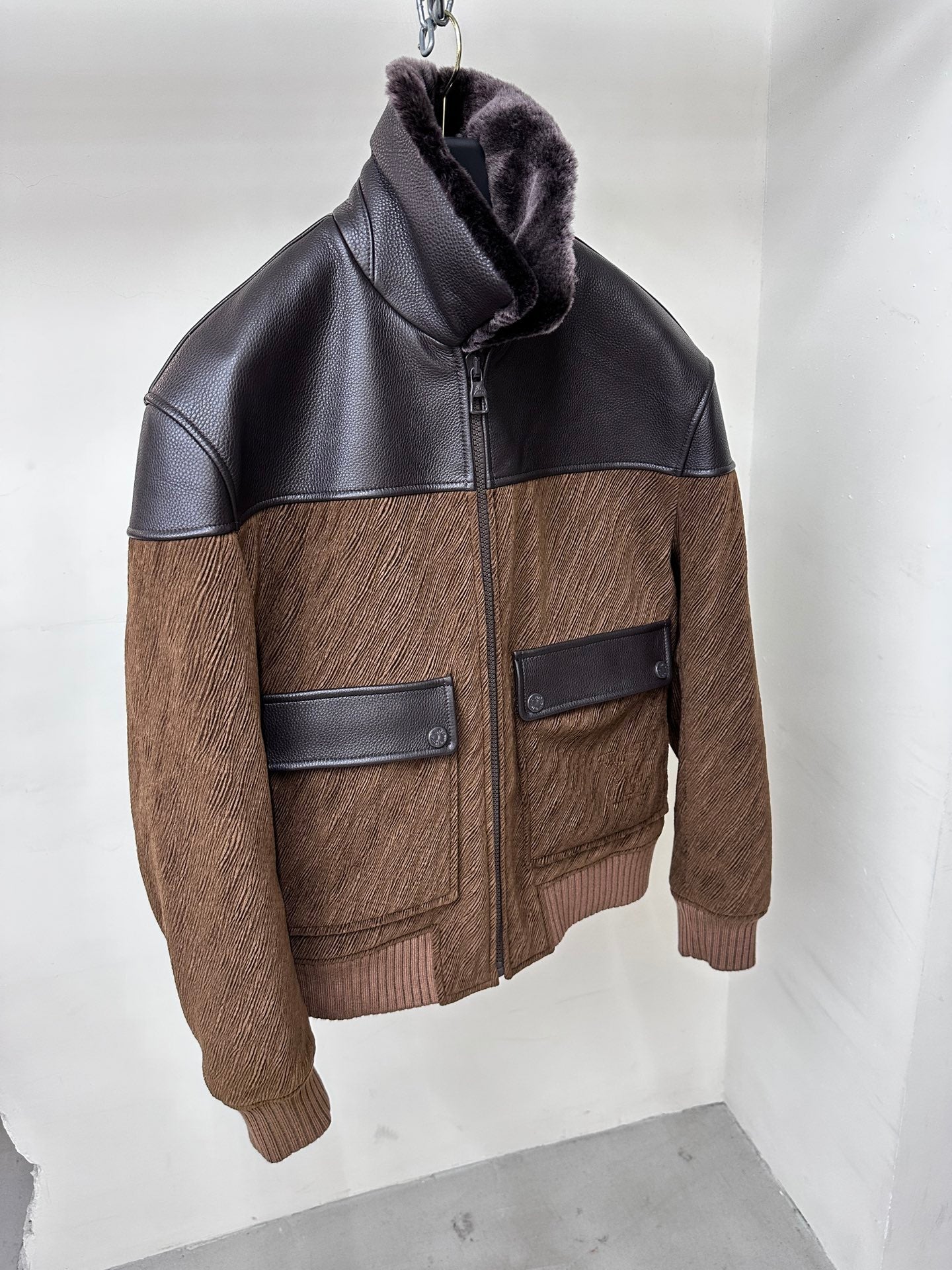 Lv Military Leather Fur Jacket