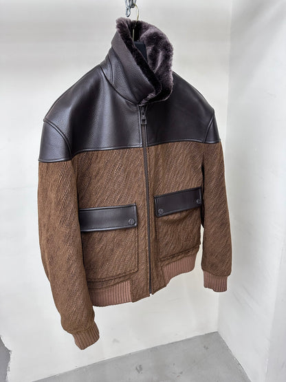 Lv Military Leather Fur Jacket