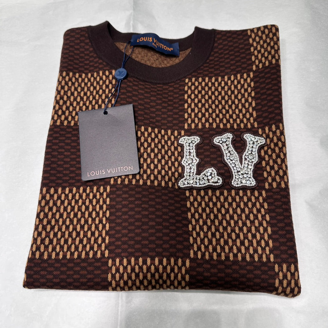 Lv Short-Sleeved Damier Wool Shirt