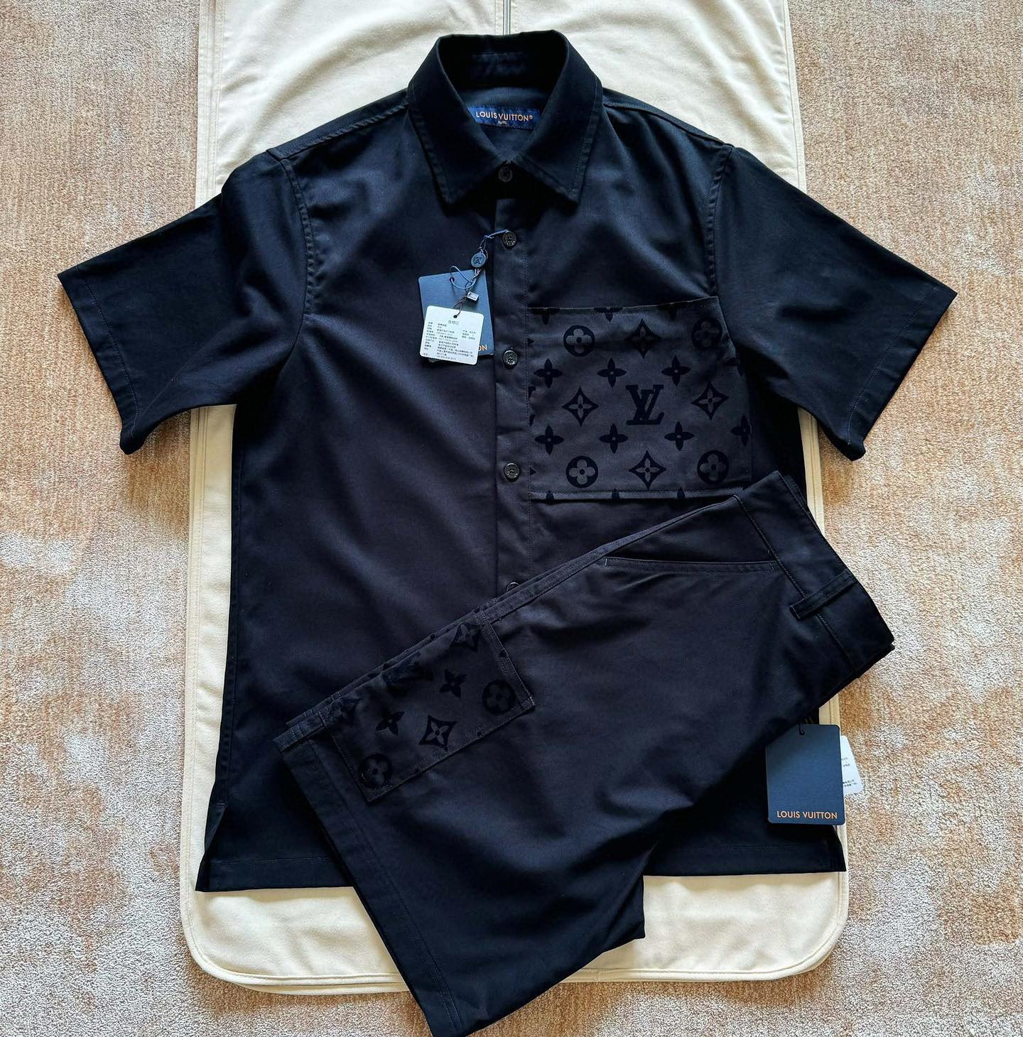 Lv Monogram Silk Shirt And Shorts Set