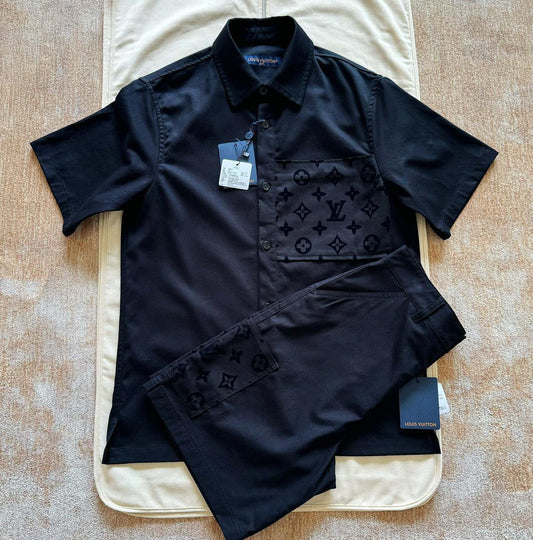 Lv Monogram Silk Shirt And Shorts Set