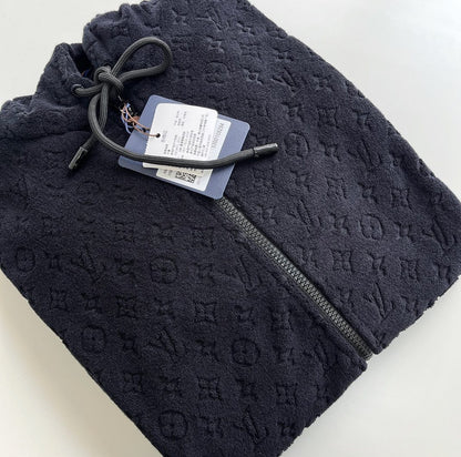 Lv Monogram French Terry Zip-Through Hoodie