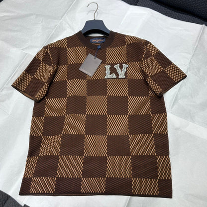 Lv Short-Sleeved Damier Wool Shirt