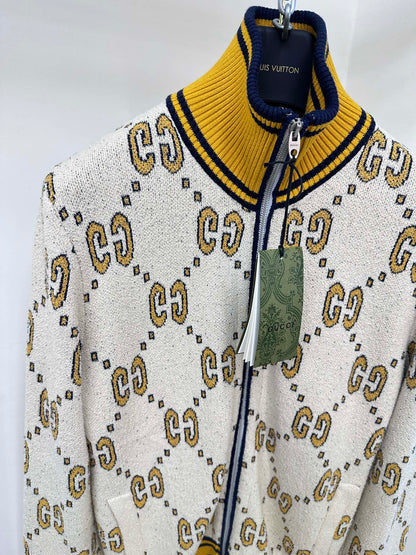 GG Cotton Zip Jacket White Gold