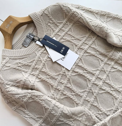 CD Icons Cannage Sweater Beige Cashmere Knit