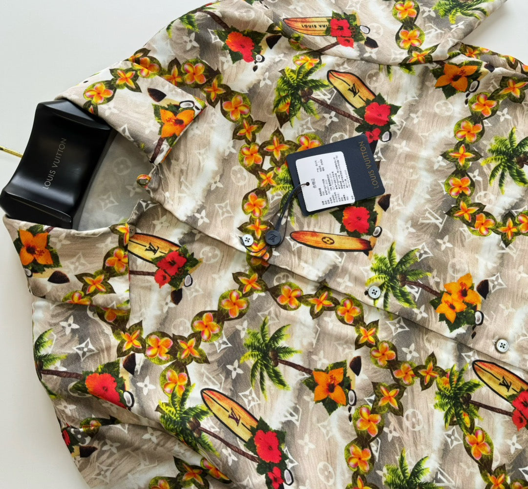 Lv Monogram Silk Shirt And Shorts Set