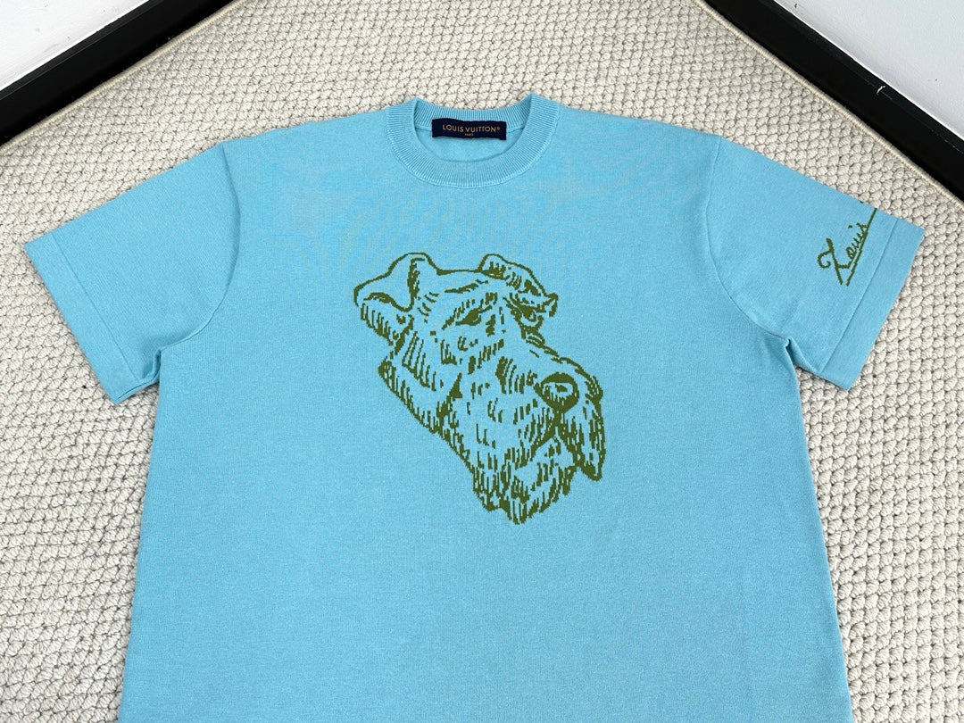 Lv Short-Sleeved Damier Wool Shirt