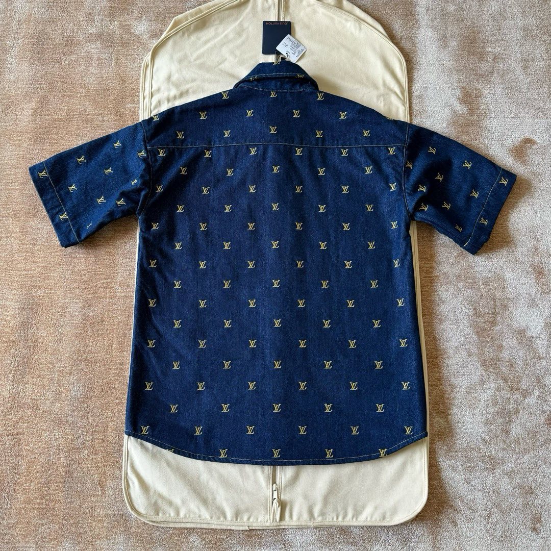 LV Monogram Denim Shirt And Shorts Set
