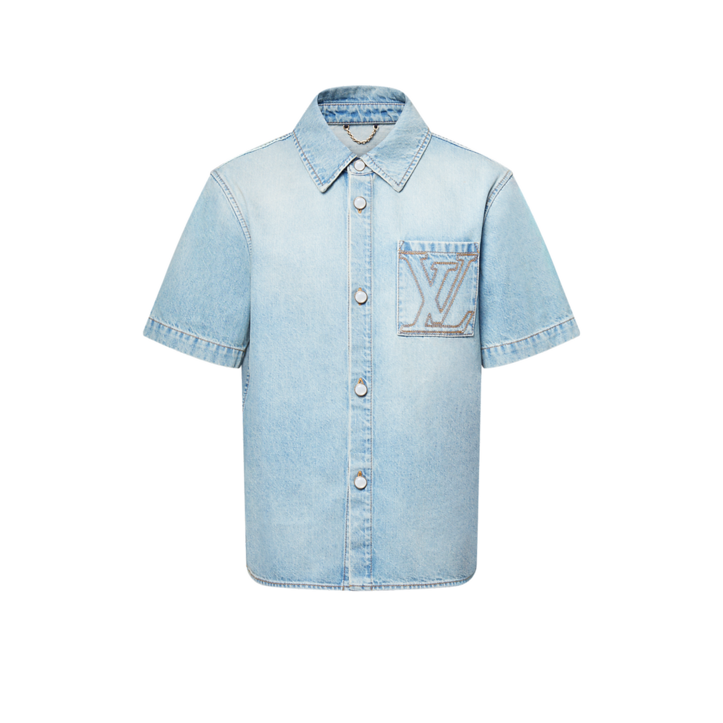 Lv Short-Sleeved Denim Shirt