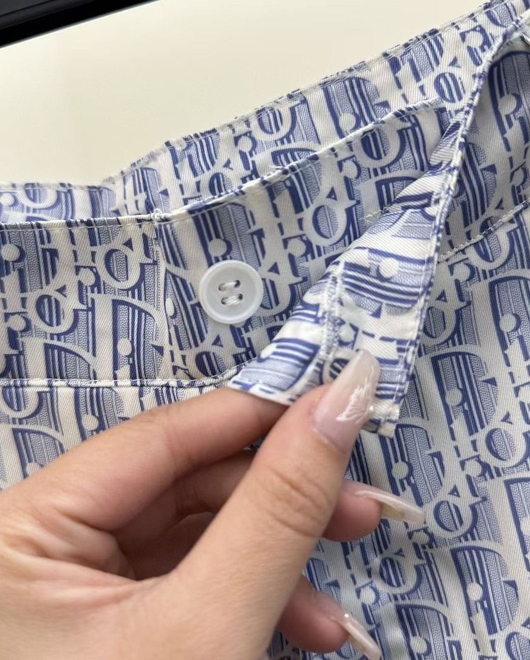 CD Oblique Short-Sleeved Shirt  Blue Striped Silk Twill Set