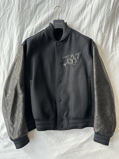 Lv Monogram Embossed Leather And Wool Blouson