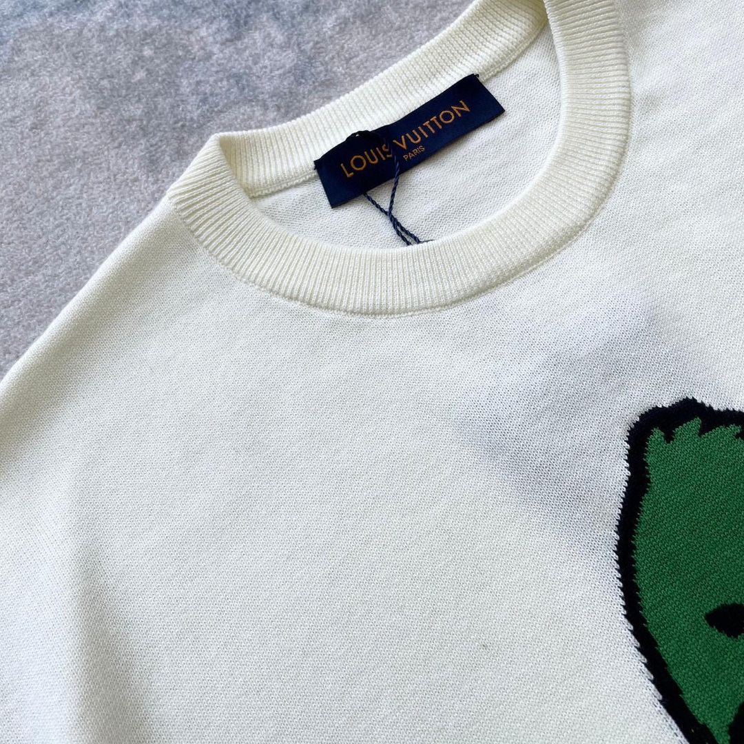 Lv Short-Sleeved Damier Wool Shirt