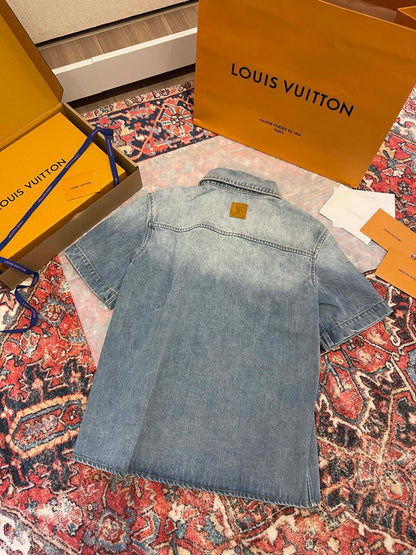 Lv Short-Sleeved Denim Shirt