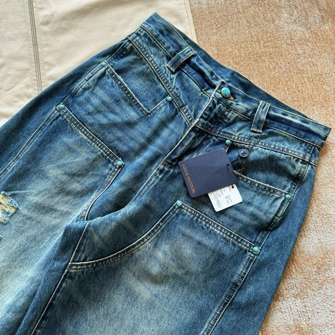 Lv Washed Denim Workwear Pants