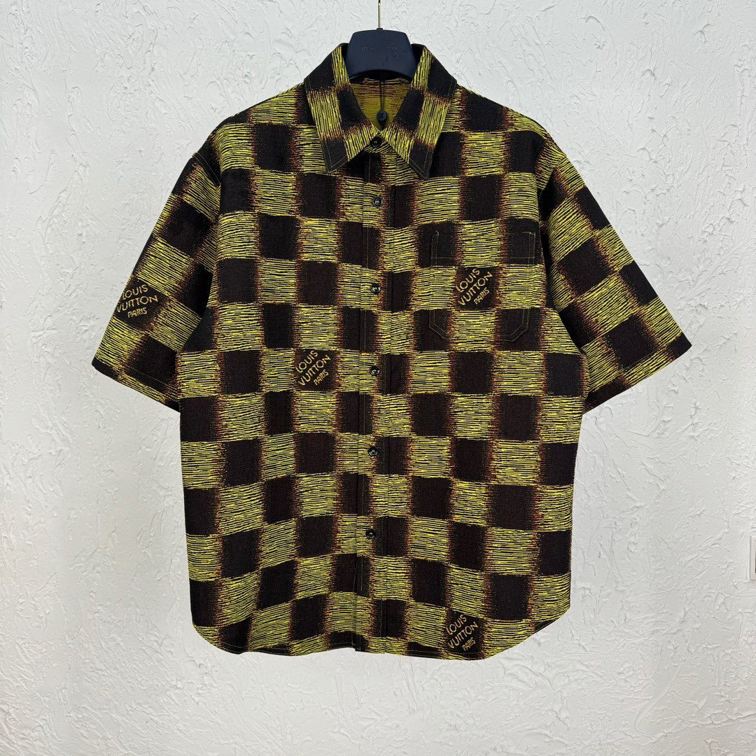 Lv Short-Sleeved Damier Wool Shirt