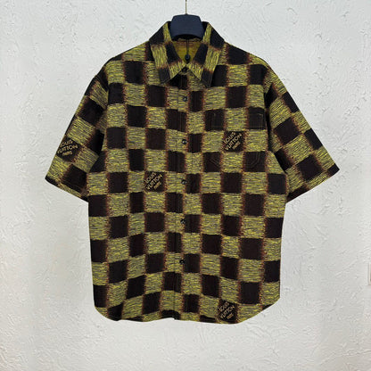 Lv Short-Sleeved Damier Wool Shirt