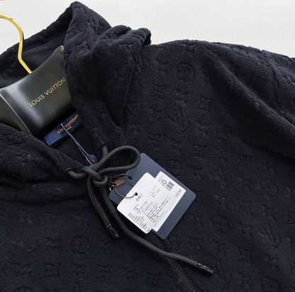 Lv Monogram French Terry Zip-Through Hoodie