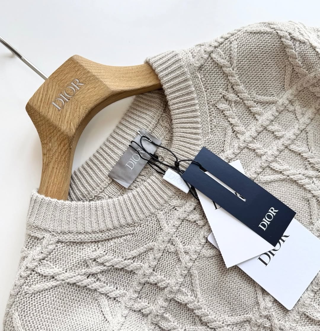 CD Icons Cannage Sweater Beige Cashmere Knit