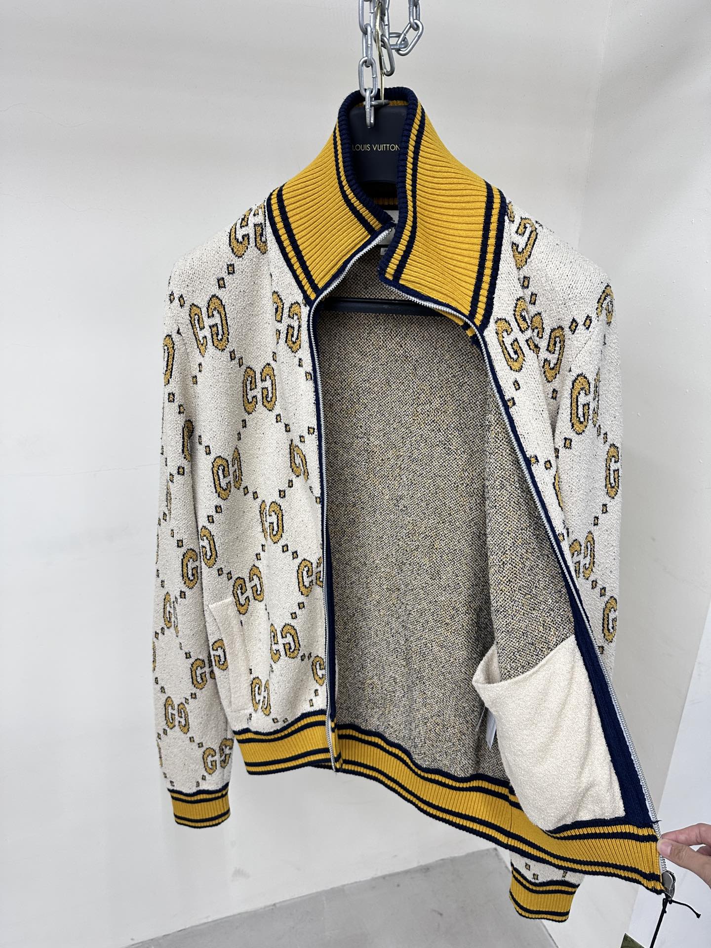 GG Cotton Zip Jacket White Gold