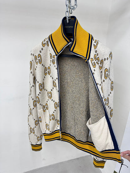 GG Cotton Zip Jacket White Gold