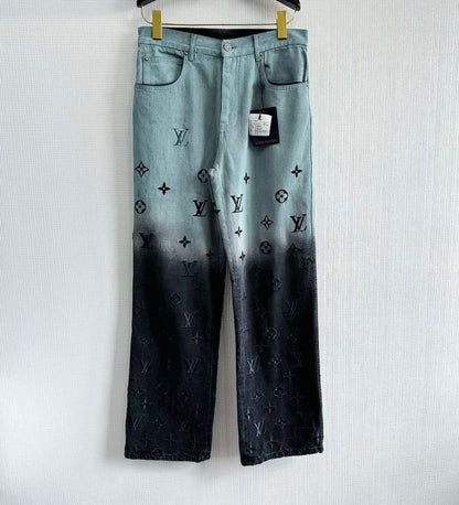 LV Monogram Embroidered Denim Pants
