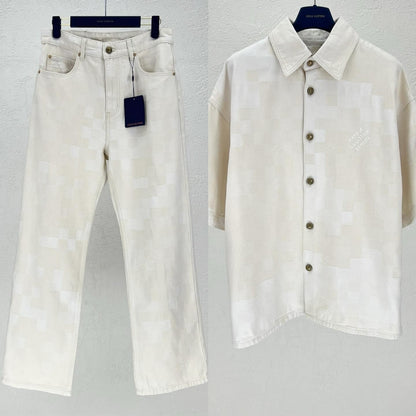 Lv Denim Shirt And Pants Set
