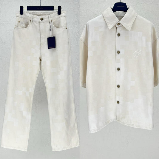 Lv Denim Shirt And Pants Set