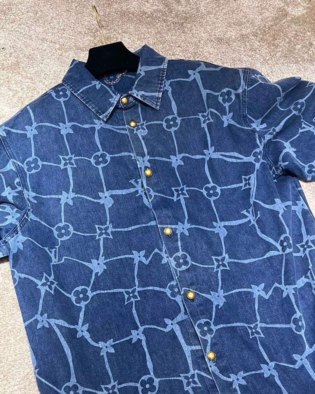 LV Monogram Denim Shirt And Shorts Set