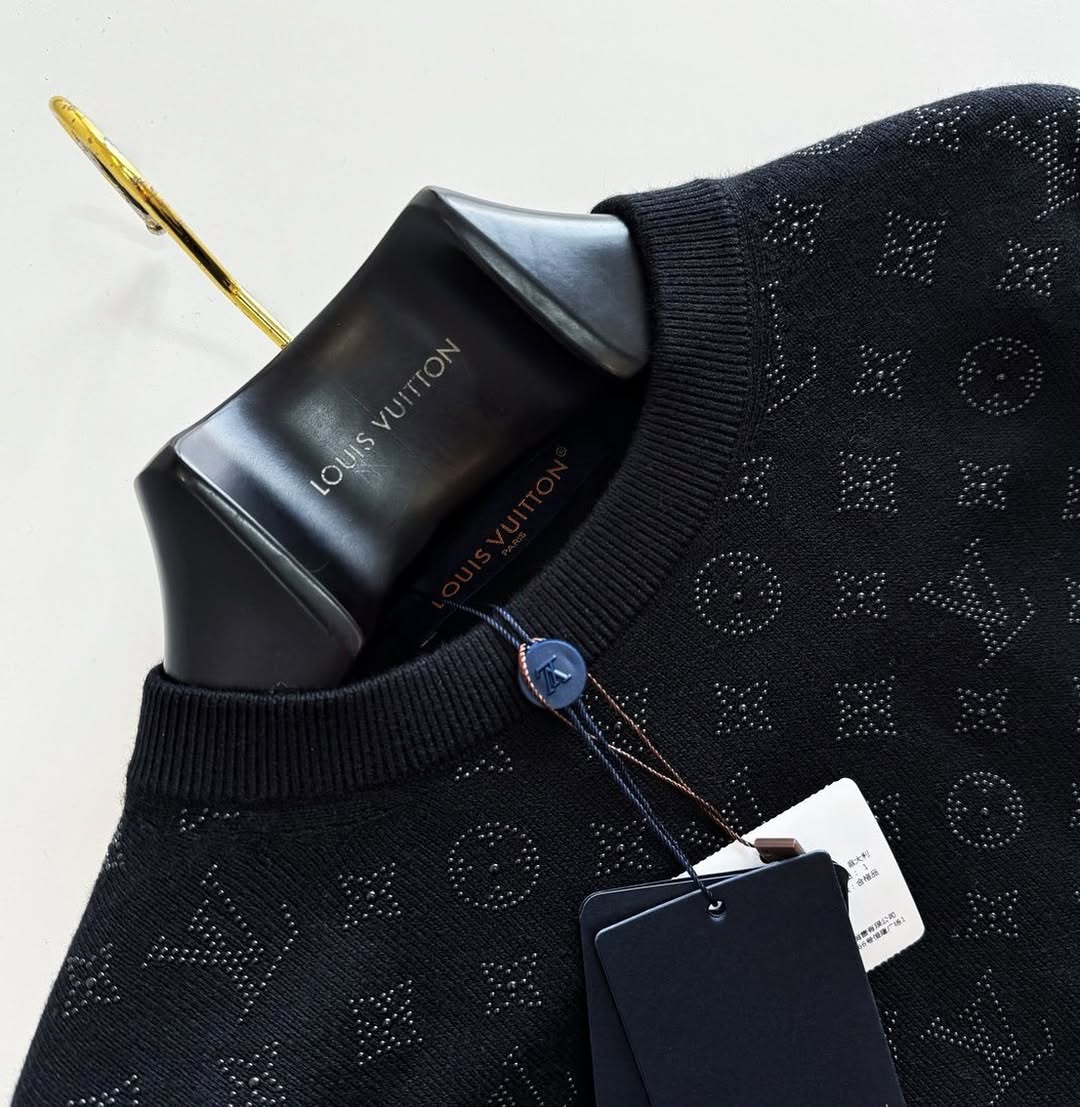 Lv Monogram Embellished Wool Evening Crewneck