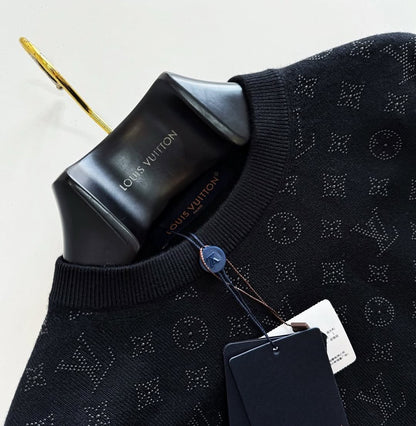 Lv Monogram Embellished Wool Evening Crewneck
