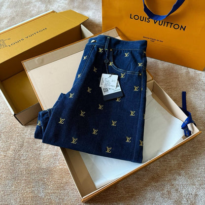 LV Monogram Denim Shirt And Shorts Set