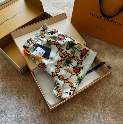 Lv Monogram Silk Shirt And Shorts Set