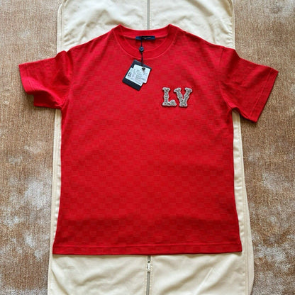 Lv Short-Sleeved Damier Wool Shirt