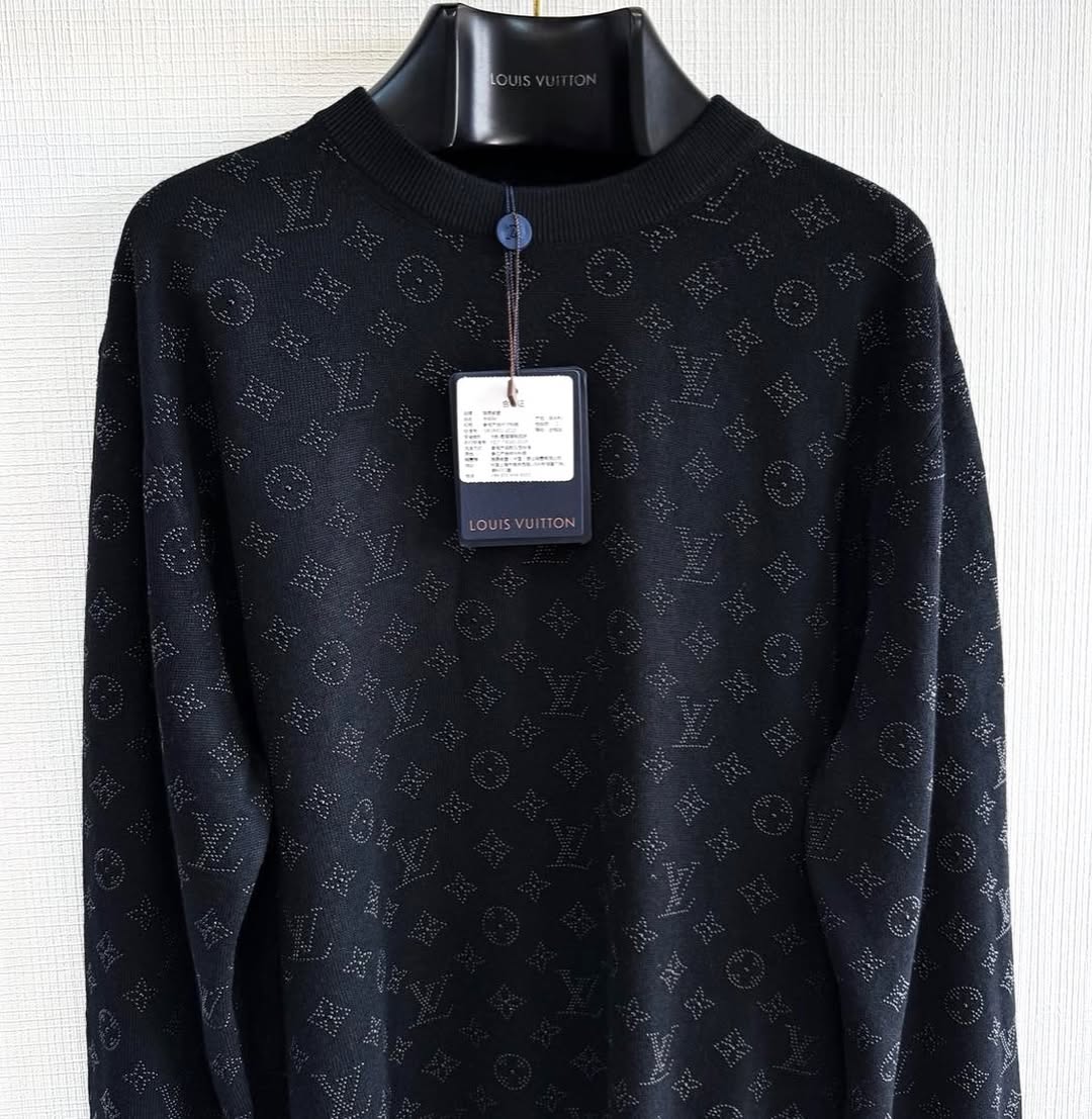Lv Monogram Embellished Wool Evening Crewneck