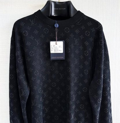 Lv Monogram Embellished Wool Evening Crewneck