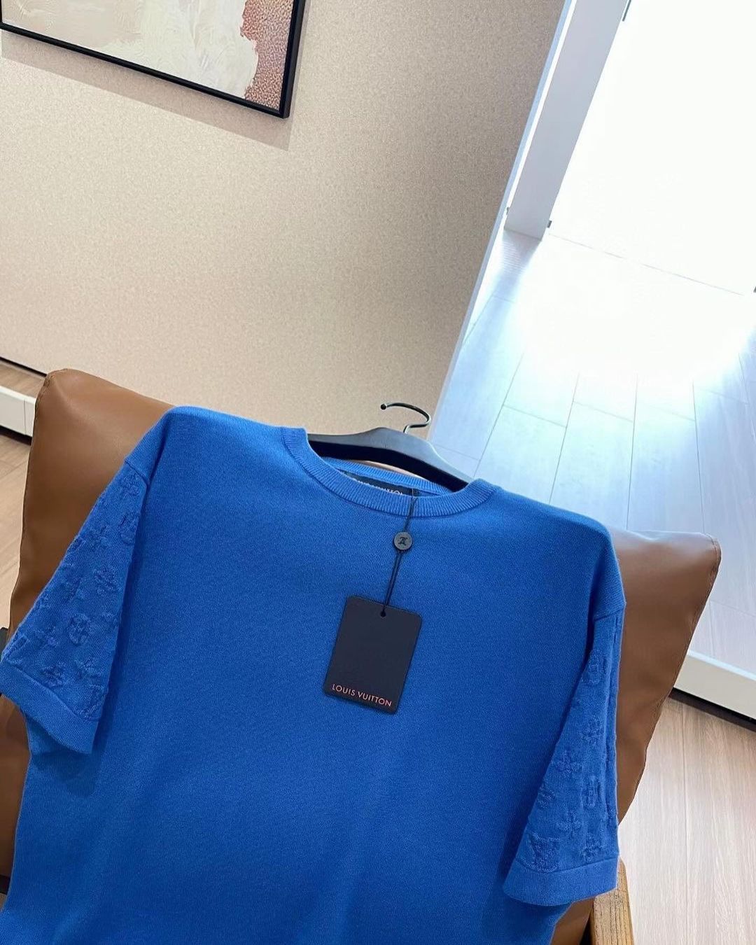 Lv Short-Sleeved Damier Wool Shirt