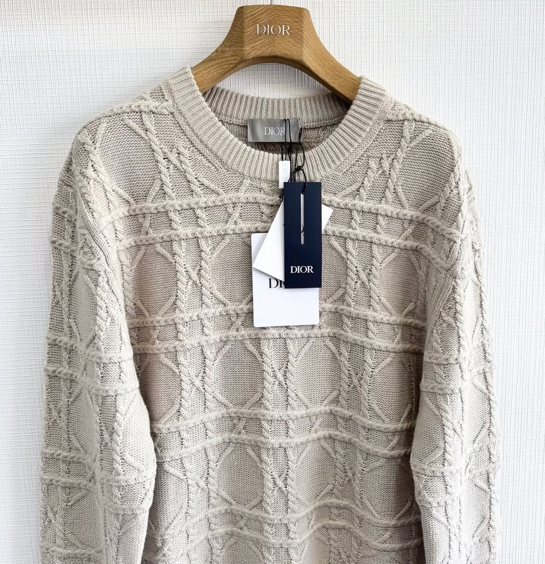 CD Icons Cannage Sweater Beige Cashmere Knit