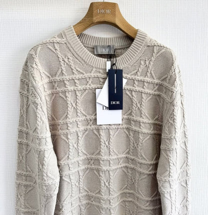 CD Icons Cannage Sweater Beige Cashmere Knit