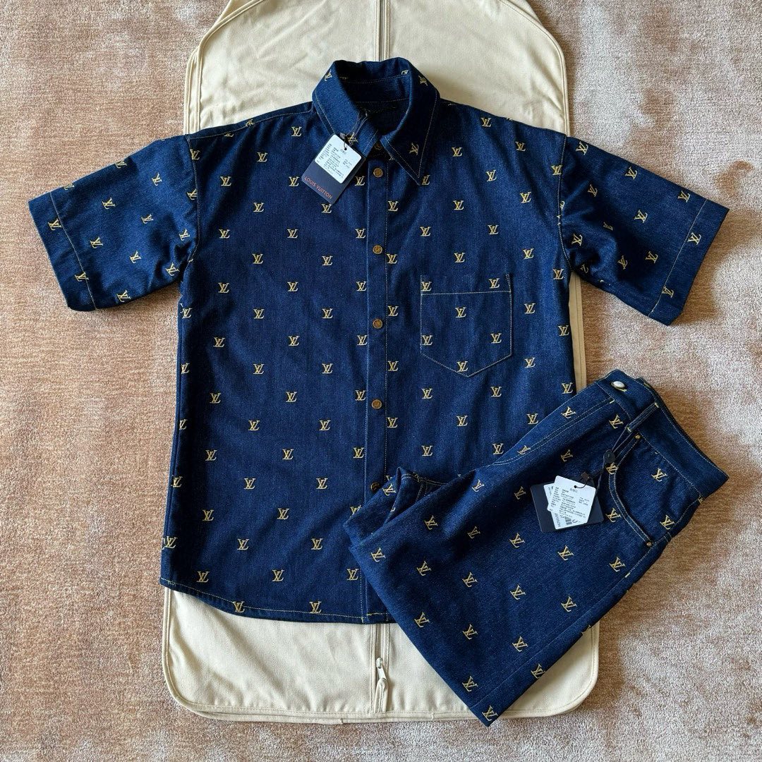 LV Monogram Denim Shirt And Shorts Set