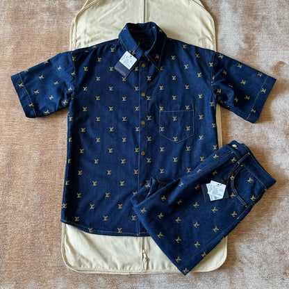 LV Monogram Denim Shirt And Shorts Set