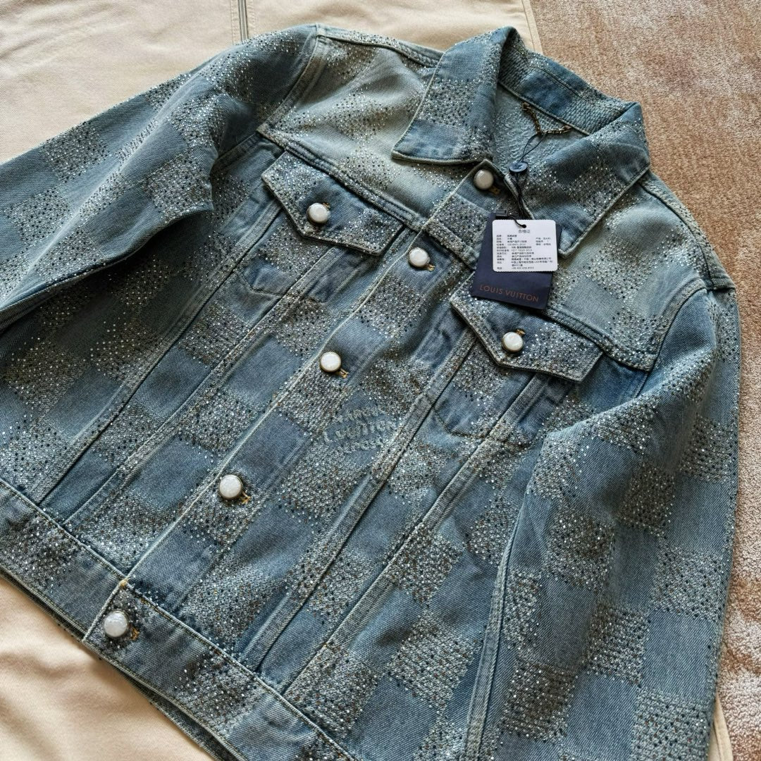 Lv Denim Jacket With Crystals