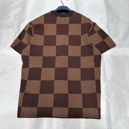 Lv Short-Sleeved Damier Wool Shirt