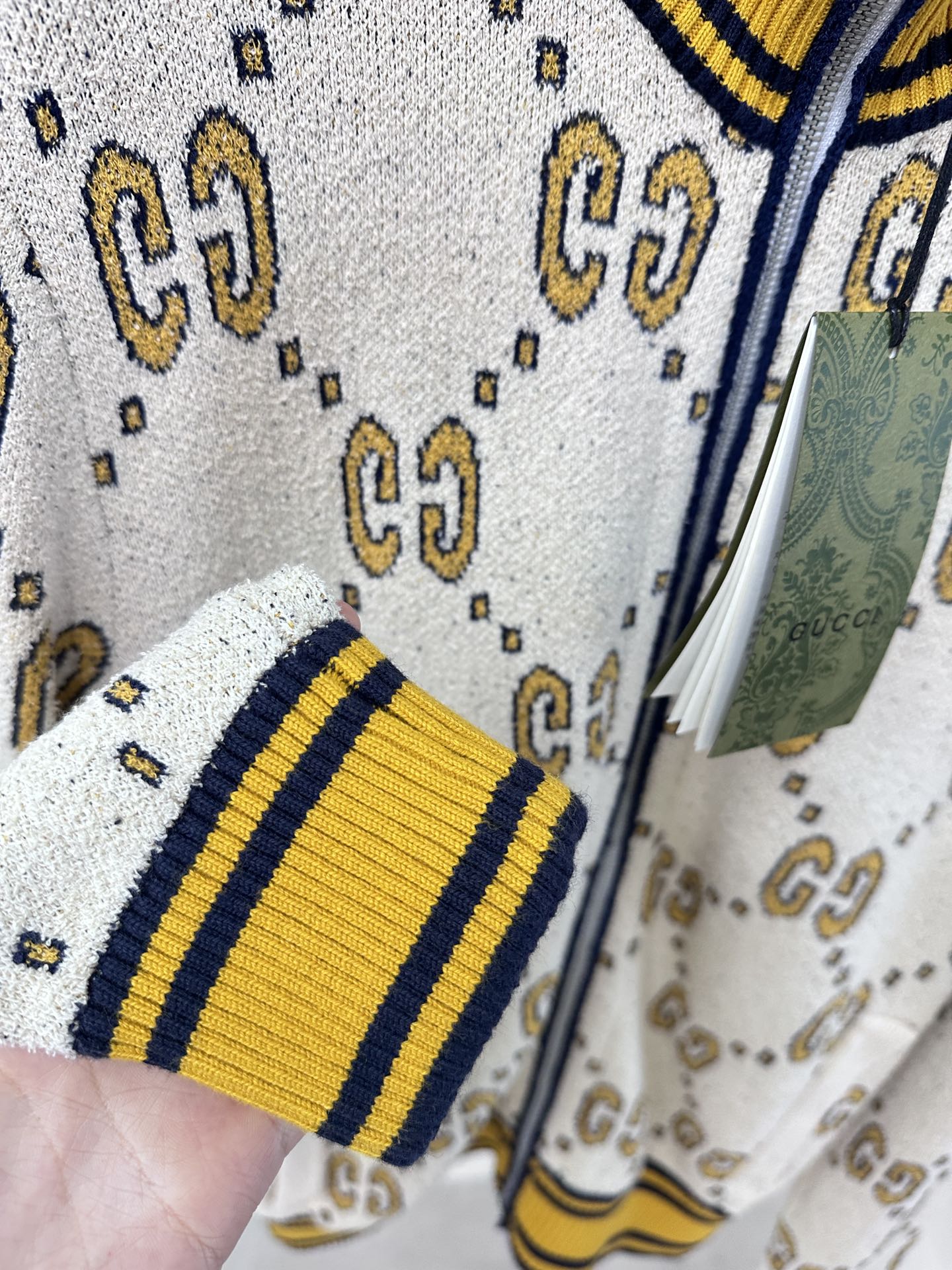 GG Cotton Zip Jacket White Gold