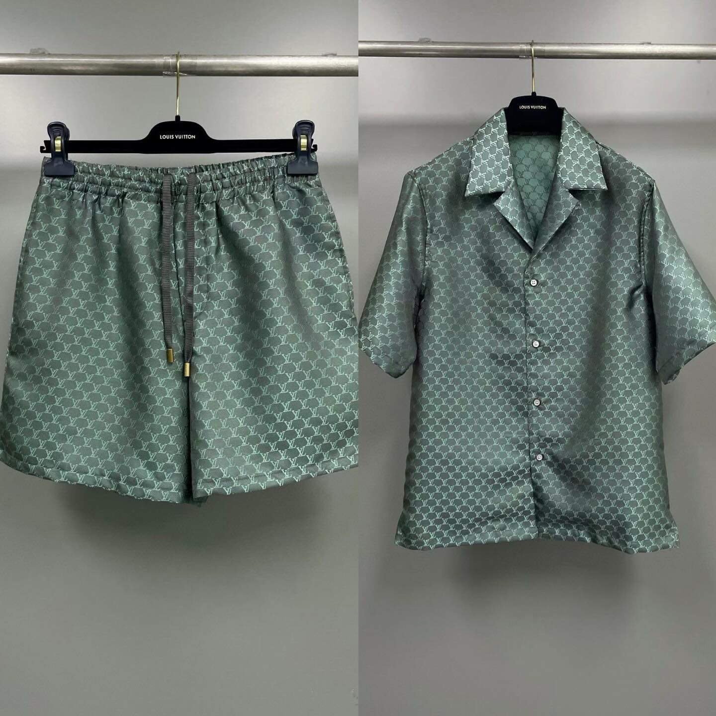 Lv Monogram Silk Shirt And Shorts Set