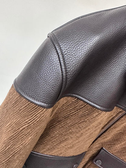 Lv Military Leather Fur Jacket