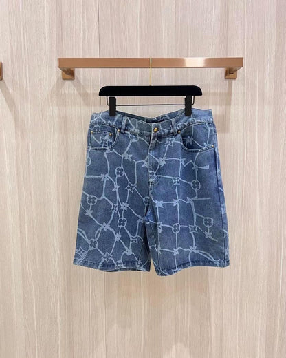 LV Monogram Denim Shirt And Shorts Set