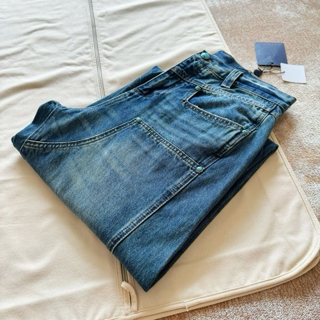 Lv Washed Denim Workwear Pants