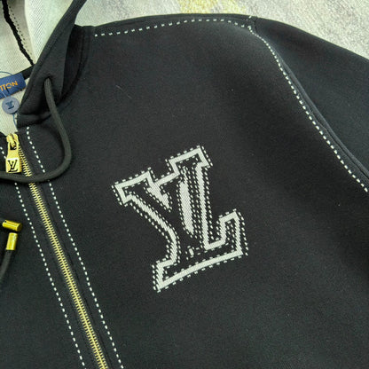 LV Graphic Intarsia Zipped Cotton Hoodie