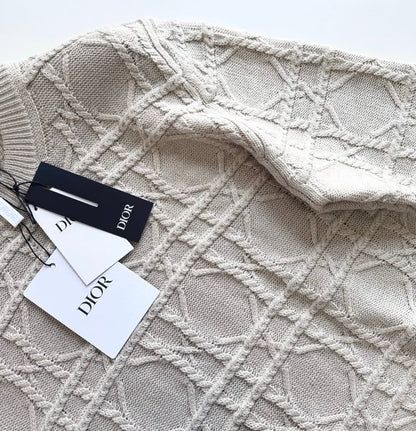 CD Icons Cannage Sweater Beige Cashmere Knit